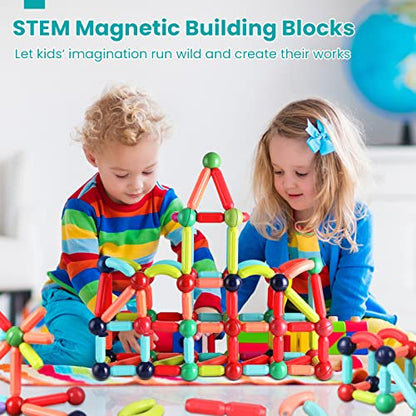 PRODUCTO 43 BAKAM Magnetic Building Blocks for Kids Ages 4-8, STEM Construction Toys for Boys and Girls, Large Size Magnetic Sticks and Balls Game Set for Kid’s Early Educational Learning (64PCS)