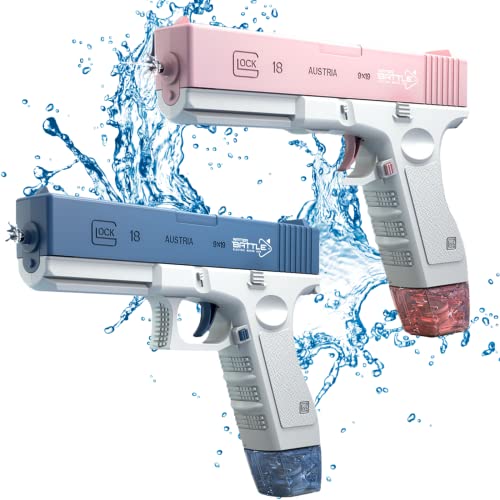 JoyPlanet Pistolas de agua eléctricas, pistolas de agua automáticas con 35 pies de largo alcance, juguetes de alta presión para verano, piscina, fiesta, playa, regalos al aire libre para adultos, niños y niñas (rosa)