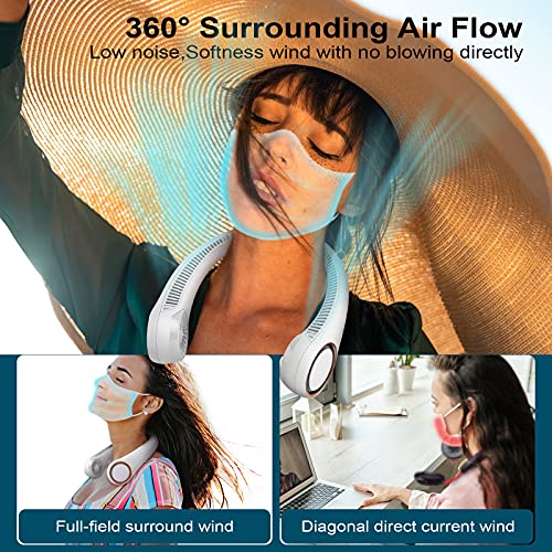 Ventilador de cuello portátil, ventilador sin aspas manos libres, ventilador personal de refrigeración, ajuste de 3 velocidades, 78 salidas de aire, diseño de auriculares, recargable, ventilador de cuello alimentado por USB para interiores y exteriores,