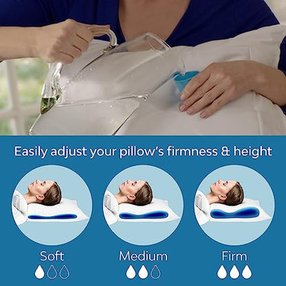 Almohada de agua de fibra Mediflow – Almohada ajustable para aliviar el dolor de cuello, almohada para dormir de lado, boca arriba y boca abajo, el inventor original de la almohada de agua, almohada de cama clínicamente probada (1 almohada)