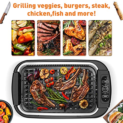 Indoor Grill, Techwood 1500W Smokeless Electric Grill with Non-Stick Grill Plates, Korean Grill with Temperature Control, Tempered Glass Lid