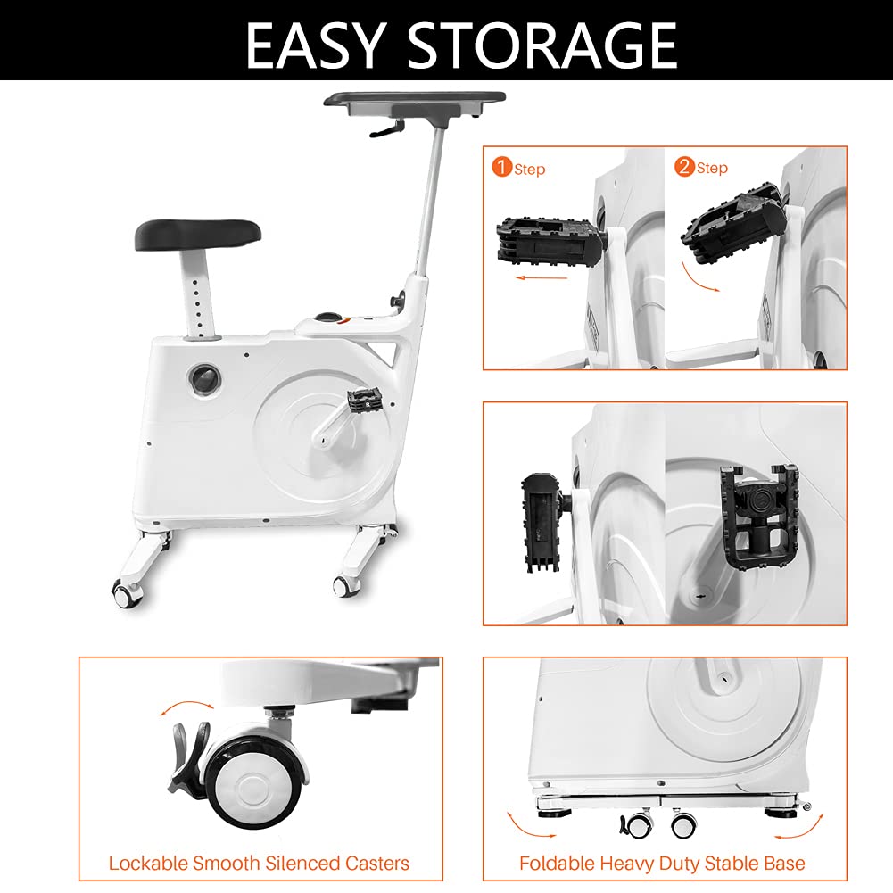 PRODUCTO 447 Escritorio para bicicleta estática con resistencia magnética de 8 niveles, estación de trabajo de escritorio de oficina con escritorio ajustable y asiento de cuero con monitor LCD incorporado, bicicleta para ejercicios en el hogar, máximo 285