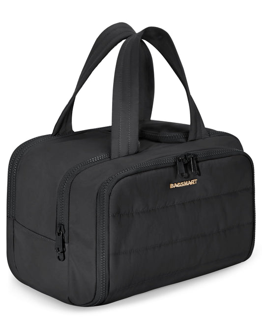 PRODUCTO 396 BAGSMART Neceser de viaje, bolsa de viaje grande, ligera y abierta para mujer, bolsa de maquillaje hinchada, organizador con asa para accesorios, artículos esenciales, artículos de tocador, color negro