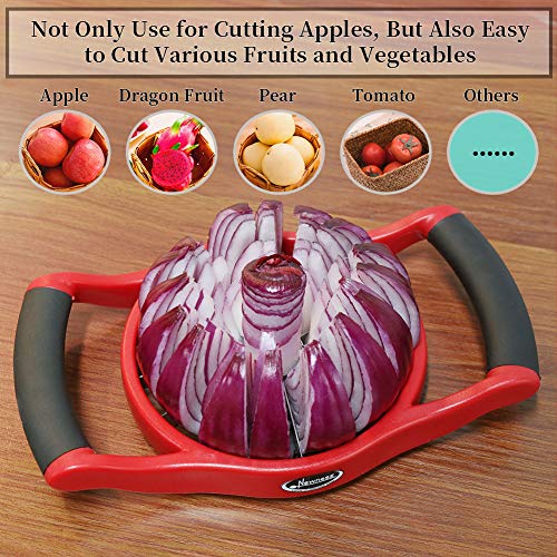 Newness Apple Slicer Corer, 16-Slice [Large Size] Durable Heavy Duty Apple Slicer Corer, Cutter, Divider, Wedger, Integrated Design Fruits & Vegetables Slicer for Apple, Potato, Onion and More, Red