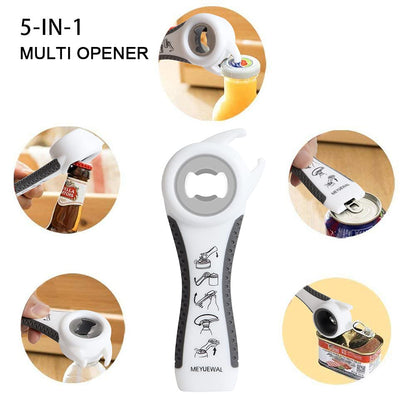 PRODUCTO 528 Ja Opener Abridor de botellas para manos débiles, kit de abridor de latas multifunción 5 en 1 con mango de silicona, fácil de usar para niños, ancianos y personas con artritis (NUEVO blanco)