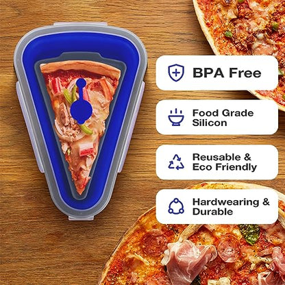 Maelifu Contenedor de almacenamiento de pizza, contenedor de pizza para sobras de pizza con 4 bandejas, contenedor de almacenamiento reutilizable para rebanadas de pizza para microondas, frigorífico y lavavajillas, azul