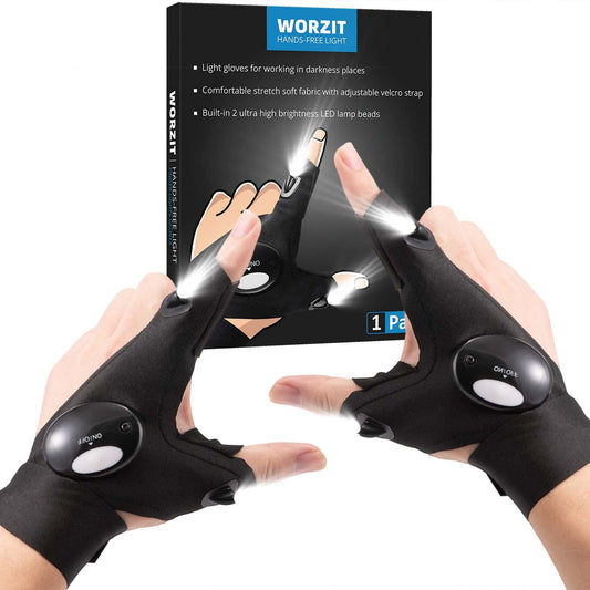 PRODUCTO 110 WORZIT Regalos para hombres Guantes de linterna LED, regalos de cumpleaños para papá, guantes ligeros para pesca, camping, reparación, guantes LED, herramienta única y genial