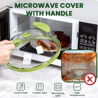 PRODUCTO 598 Cubierta para microondas para alimentos, cubierta transparente para salpicaduras de microondas con vaporizador de agua y asa, cubiertas para platos de 10 pulgadas, utensilios y accesorios de cocina, artículos esenciales para el hogar