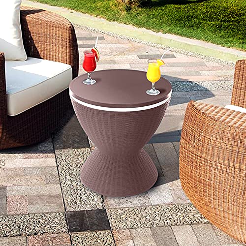 PRODUCTO 144 SereneLife Mesa de bar para exteriores, enfriador de cerveza y vino de 7,5 galones, muebles de patio y mesa auxiliar para jacuzzi, enfriador de bebidas, barra de hielo resistente a todo tipo de clima, patio estilo ratán, barra de cócteles