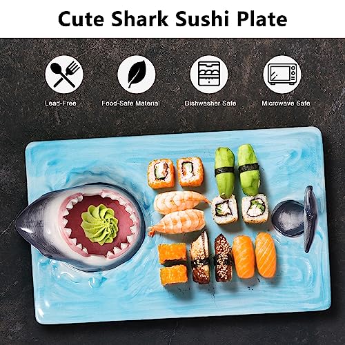 PRODUCTO 114 Plato de sushi Djungelskog Shark - Cerámica pintada a mano - Sin plomo - Materiales aptos para alimentos - Seguro y resistente - Apto para microondas/horno/congelador/lavavajillas - ¡Regalo ideal para los entusiastas del sushi!