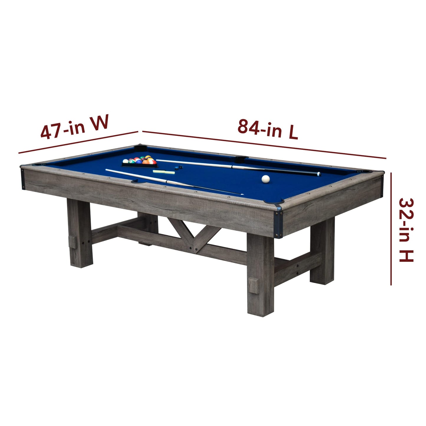 PRODUCTO 449 Hathaway Logan Juego combinado de mesa de billar con bancos de 7 pies - Gris rústico con fieltro azul, Barnwood