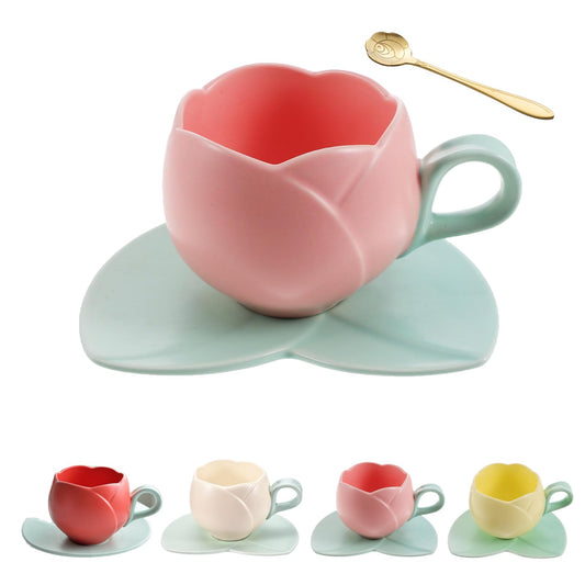 PRODUCTO 519 Yasumint Taza De Tulipan, Linda Taza De Tulipans Rosa/Amarilla/Beige/Roja, Hermosa Taza En Forma De Tulipan, Cute Tulip Coffee Mug (Pink)