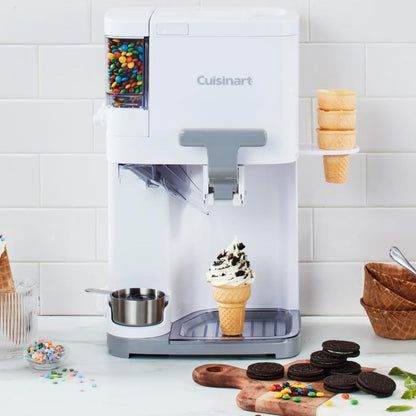 PRODUCTO 146 Máquina para hacer helados Cuisinart Soft Serve: mézclelo en una máquina para hacer helados para yogur helado, sorbete, helado y bebidas, 1,5 cuartos, blanco, ICE-48