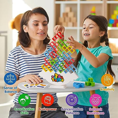 WOWNOVA 48PCS Tetra Tower, divertido juego de mesa de bloques de construcción apilables para niños, adultos, amigos, equipo, aula, dormitorio, noche de juegos familiares y fiestas