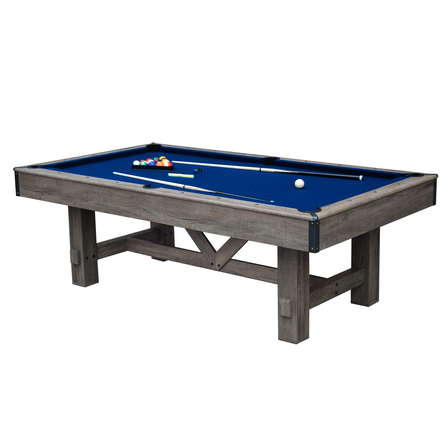 PRODUCTO 449 Hathaway Logan Juego combinado de mesa de billar con bancos de 7 pies - Gris rústico con fieltro azul, Barnwood