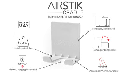 PRODUCTO 349 AIRSTIK Soporte para teléfono con soporte de vidrio reutilizable TikTok Facetime Compatible con iPhone iPad Teléfono celular para baño Cocina Ducha Dormitorio Oficina Hecho en EE. UU. Vidrio, espejos, ventanas (blanco)