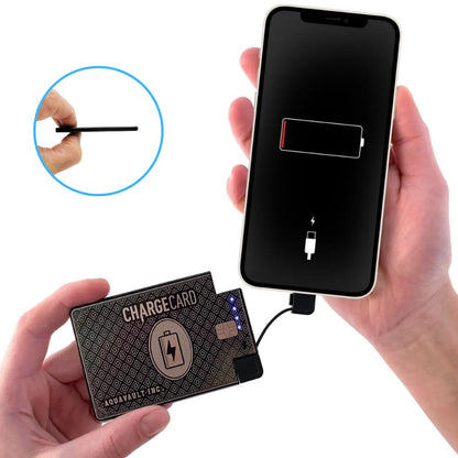 PRODUCTO 321 AquaVault ChargeCard Cargador de teléfono portátil y banco de energía - Carga rápida y compacto - Cables intercambiables (Lightning, USB-C, Micro USB) - Paquete de batería del tamaño de una tarjeta de crédito (negro)