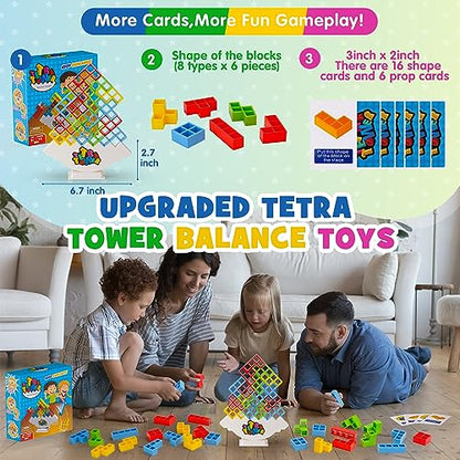 WOWNOVA 48PCS Tetra Tower, divertido juego de mesa de bloques de construcción apilables para niños, adultos, amigos, equipo, aula, dormitorio, noche de juegos familiares y fiestas