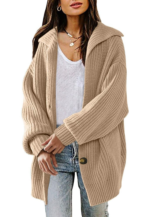 PRODUCTO 600-1 LILLUSORY Mujeres 2023 Caqui Otoño Moda Moda Acogedor Cárdigan De Punto Grueso Botón Frontal Abierto Arriba Abajo Bronceado Suéter De Gran Tamaño Abrigo Ropa Informal De Invierno