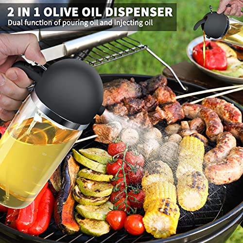 CXINYI Dispensador de aceite de oliva de 17 oz - Dispensador de aceite 2 en 1 y pulverizador de aceite - Botella de aceite de 500 ml con vertedor - Pulverizador de aceite para cocinar, cocina, ensalada, barbacoa Black Pro