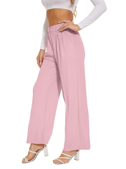 PRODUCTO 569 KICZOY Pantalones anchos de pierna ancha y cintura alta para mujer, pantalones holgados con cintura elástica en la espalda, pantalones delanteros plisados para el trabajo, informales, color rosa