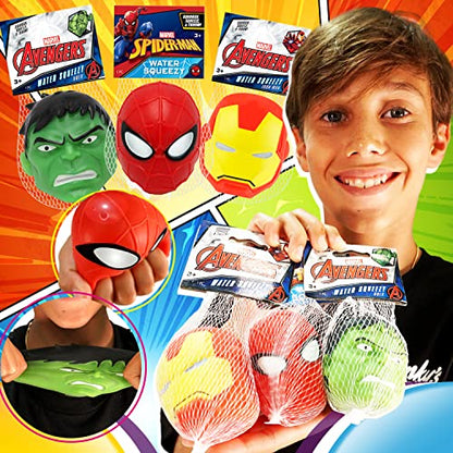 JA-RU Marvel Avengers & Spiderman Bola para apretar llena de agua (3 bolas) Squishy Super Hero Fidget Ball para niños y adultos. Bolas antiestrés para aliviar el estrés. Terapia sensorial calmante juguetes para el TDAH. ABC-6808-3