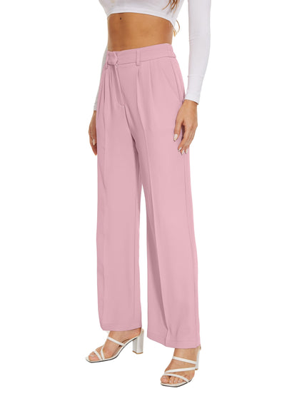 PRODUCTO 569 KICZOY Pantalones anchos de pierna ancha y cintura alta para mujer, pantalones holgados con cintura elástica en la espalda, pantalones delanteros plisados para el trabajo, informales, color rosa