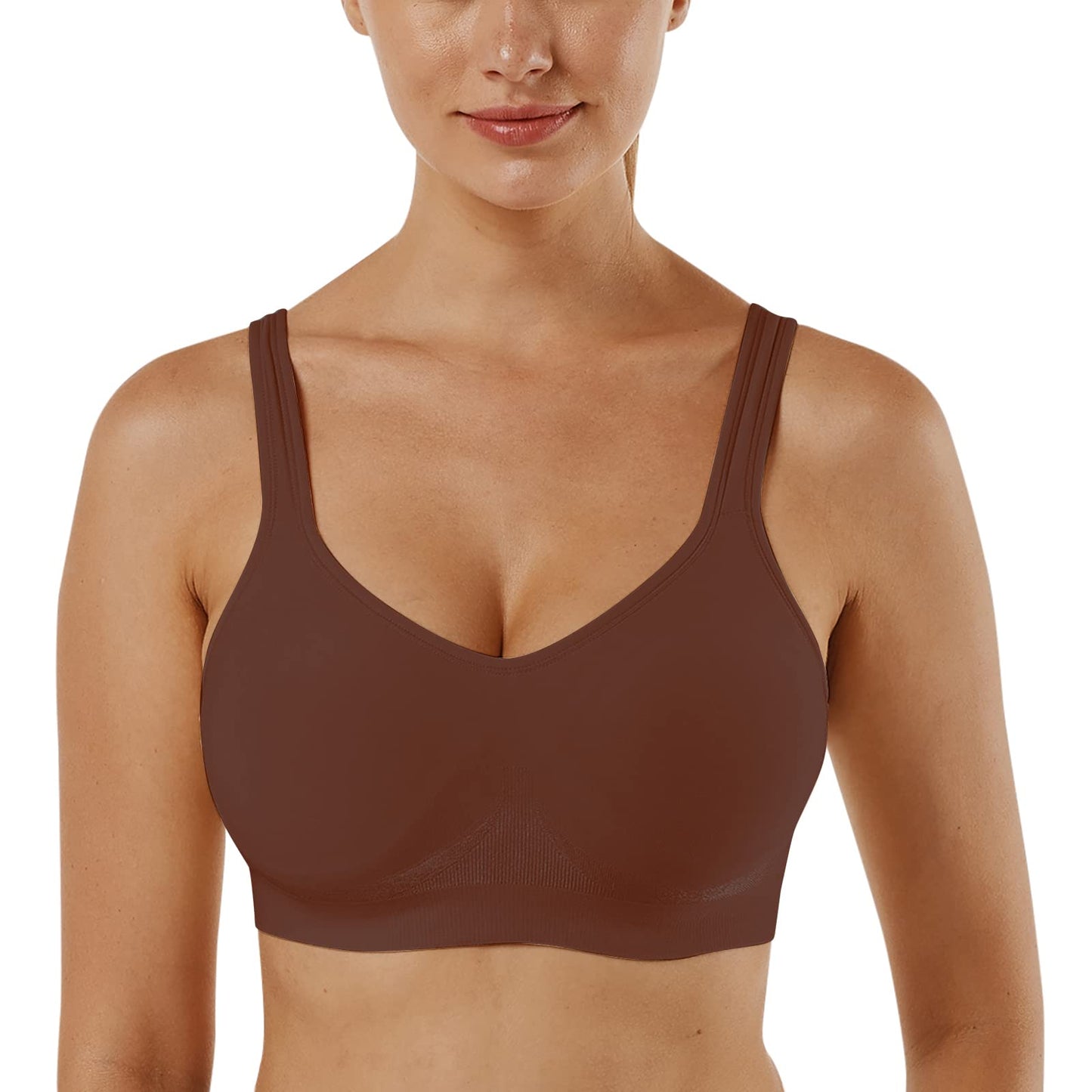 PRODUCTO 621-1 Sujetadores cómodos inalámbricos para mujer, sin aros, cobertura completa, sujetador deportivo sin costuras, sin aros, debajo de la ropa, bralette de talla grande para dormir, yoga, entrenamiento, uso diario (paquete de 2, negro+café, M)