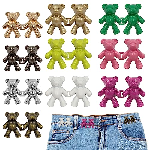 10 Pares Lindos Alfileres de Botón de Jeans de Oso, SENHAI Sin Costura Pantalón Ajustador de Cintura, Alfiler de Botón de Jean Ajustable para Pantalones Jeans Falda de Mujer, Reutilizable, Desmontable