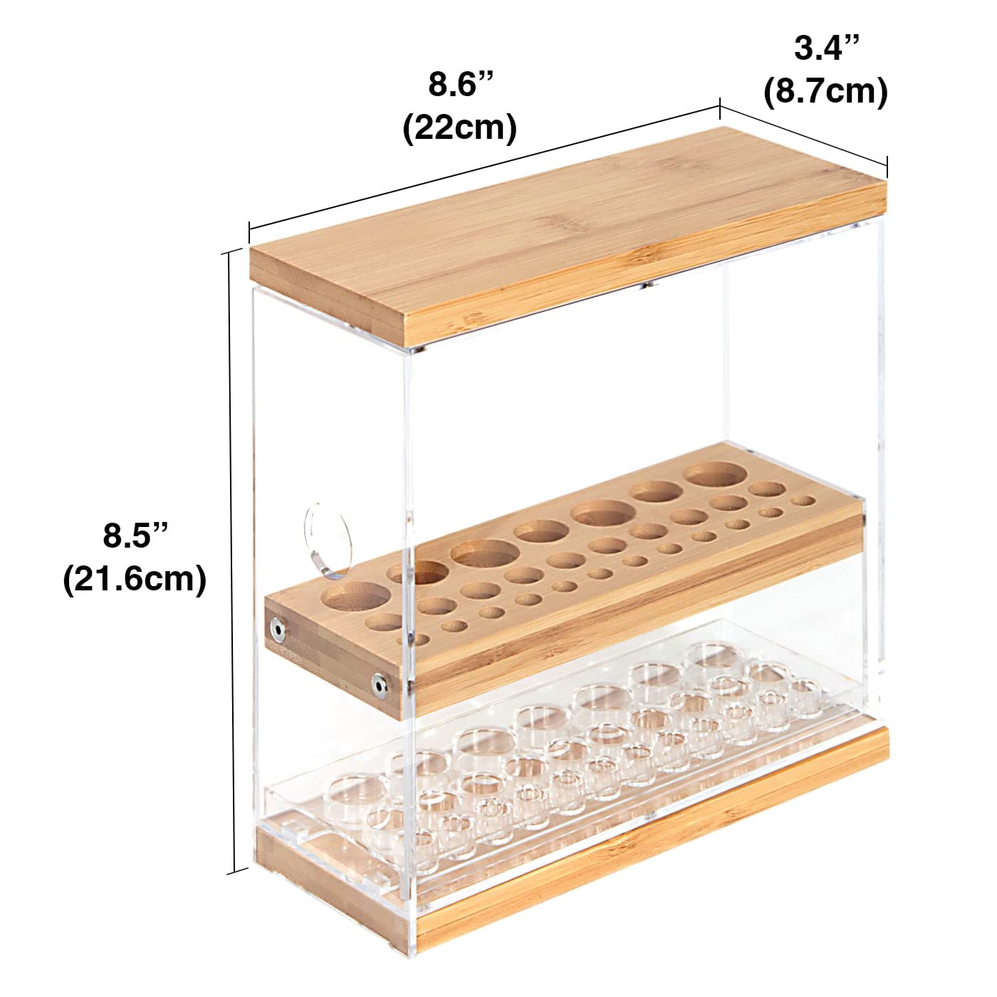 PRODUCTO 597 JACKCUBE DESIGN Organizador de brochas de maquillaje de bambú acrílico transparente con 29 orificios Soporte de exhibición de cosméticos de belleza con cajón de acrílico transparente (Transparente, 8,77 x 3,38 x 8,46 pulgadas) - :MK228C