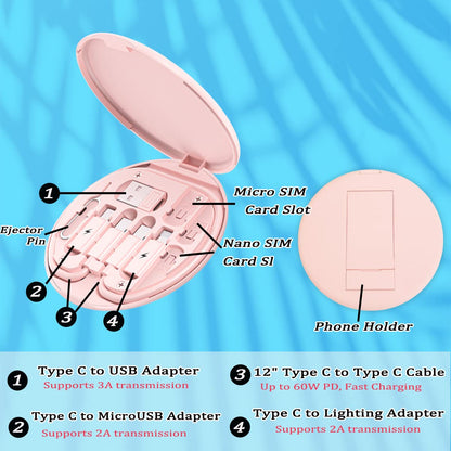 PRODUCTO 452 Kit de cable adaptador de carga multi USB, caja adaptadora de USB C a iluminación, juego de conversión USB A y tipo C a Micro macho/Tipo C/Lightning, transferencia de datos, almacenamiento de tarjetas, pin de expulsión de bandeja y soporte