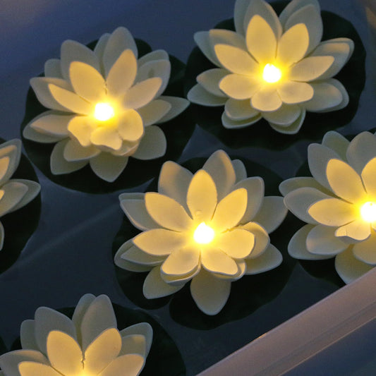 PRODUCTO 614-1 LACGO 12 PCS Luz de loto flotante impermeable - Luz de flor flotante Funciona con pilas Lámpara de flor de piscina blanca cálida activada por agua Boda, aniversario, decoración de jardín