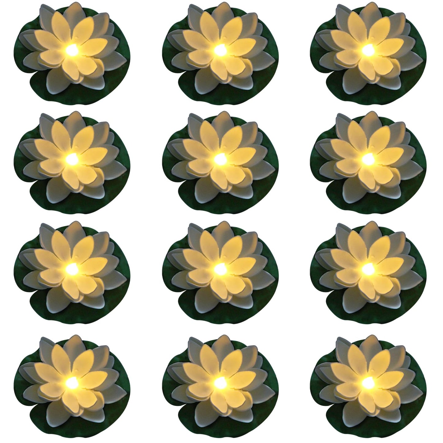 PRODUCTO 614-1 LACGO 12 PCS Luz de loto flotante impermeable - Luz de flor flotante Funciona con pilas Lámpara de flor de piscina blanca cálida activada por agua Boda, aniversario, decoración de jardín