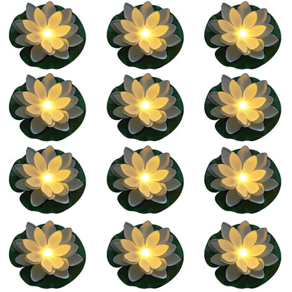 PRODUCTO 614-1 LACGO 12 PCS Luz de loto flotante impermeable - Luz de flor flotante Funciona con pilas Lámpara de flor de piscina blanca cálida activada por agua Boda, aniversario, decoración de jardín