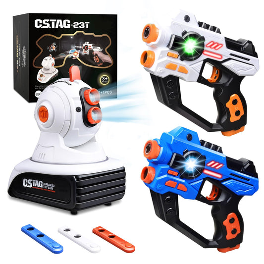 PRODUCTO 131 Láser, 2 pistolas de juguete Lazer de proyector con pantalla de puntuación LED digital, regalos para niños, adolescentes, adultos, juegos de batalla de tiro con 3 objetivos, juguetes de regalo de cumpleaños para niños de 6 a 12 años o más