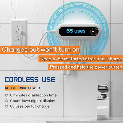 PRODUCTO 421 Desinfectante para cepillos de dientes - Mimore UV Desinfectante y soporte para cepillos de dientes - 5 ranuras para cepillos de dientes y función de sincronización - Esterilizador de cepillos de dientes inalámbrico montado en la pared