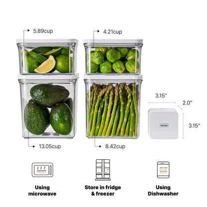 PRODUCTO 420 Juego  de máquina selladora al vacío y recipientes herméticos para almacenamiento de alimentos , recipiente de 4 piezas con sellador, 100% a prueba de fugas, mantiene los alimentos frescos hasta 5 veces más que el almacenamiento sin vacío.