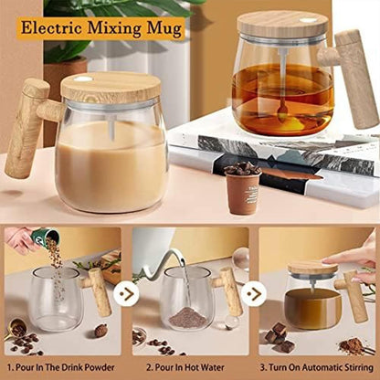 PRODUCTO 419 Taza mezcladora eléctrica, taza mezcladora eléctrica de 13.5 oz con tapa, taza de café con agitación automática, taza agitadora eléctrica de alta velocidad con varilla agitadora desmontable, para oficina/viajes/casa café/té-transparente