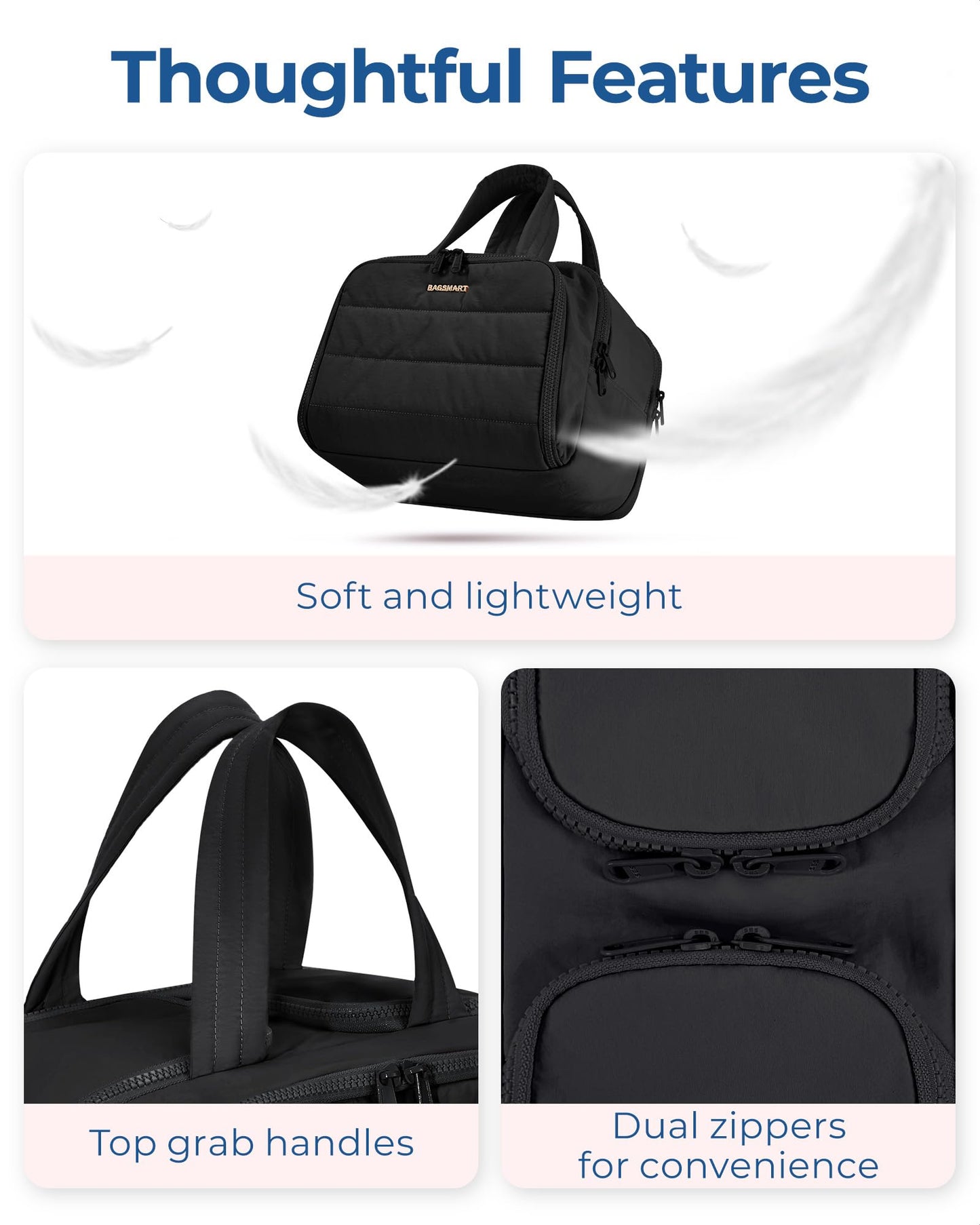 PRODUCTO 396 BAGSMART Neceser de viaje, bolsa de viaje grande, ligera y abierta para mujer, bolsa de maquillaje hinchada, organizador con asa para accesorios, artículos esenciales, artículos de tocador, color negro