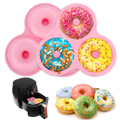 PRODUCTO 592 Bandeja para donas de silicona , 2 moldes para donas reutilizables para hornear, Bandeja para bagels antiadherente de 3 cavidades, Alternativa a la mini máquina para hacer donas, Accesorios para freidora de aire para Ninja