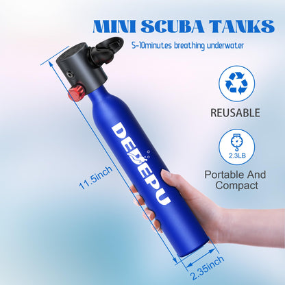 PRODUCTO 355 DEDEPU Mini tanque de buceo con kit de tanque de buceo reutilizable certificado por puntos Mini tanques de buceo de capacidad de 0,5 l que soportan 5-10 minutos de respiración bajo el agua Tanque de oxígeno portátil para snorkel azul