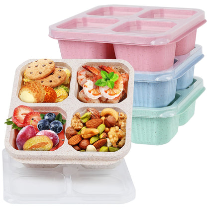 PRODUCTO 428  Juego de 4 recipientes para refrigerios, almacenamiento de alimentos con 4 compartimentos, caja de almuerzo para preparación de comidas de paja de trigo, recipientes de plástico para almacenamiento , apto para microondas y lavavajillas