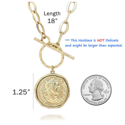 PRODUCTO 621-2 POMINA Collar de palanca de monedas gruesas de moda de oro antiguo para mujer Colgante de moneda romana con medallón Cadena de eslabones gruesos Collar en capas de oro para mujer (oro desgastado)