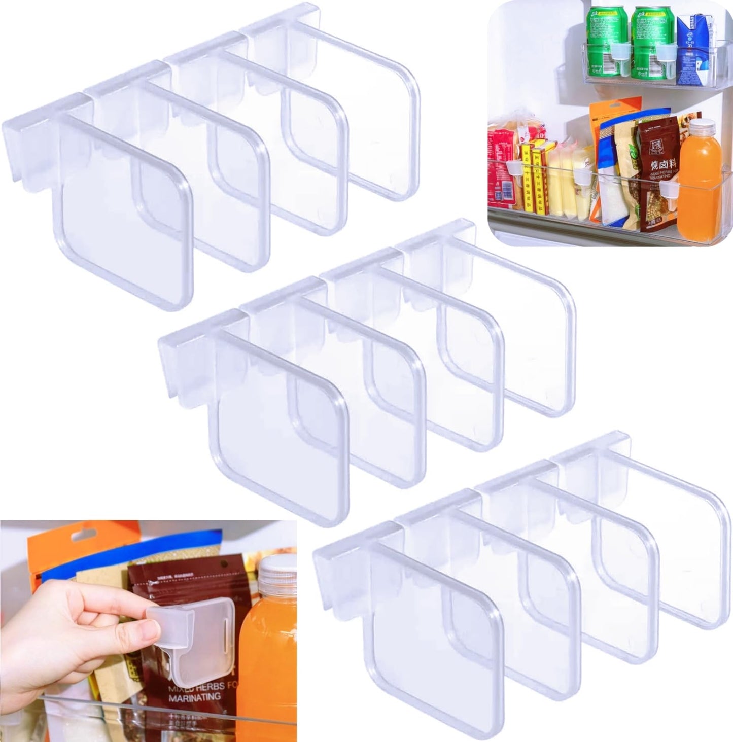 PRODUCTO 316 Organizador de divisores de refrigerador de plástico, caja de almacenamiento ajustable a presión, separador de rejilla de despensa para refrigerador, separadores de espacio a presión para puerta de refrigerador, dispositivo de almacenamiento