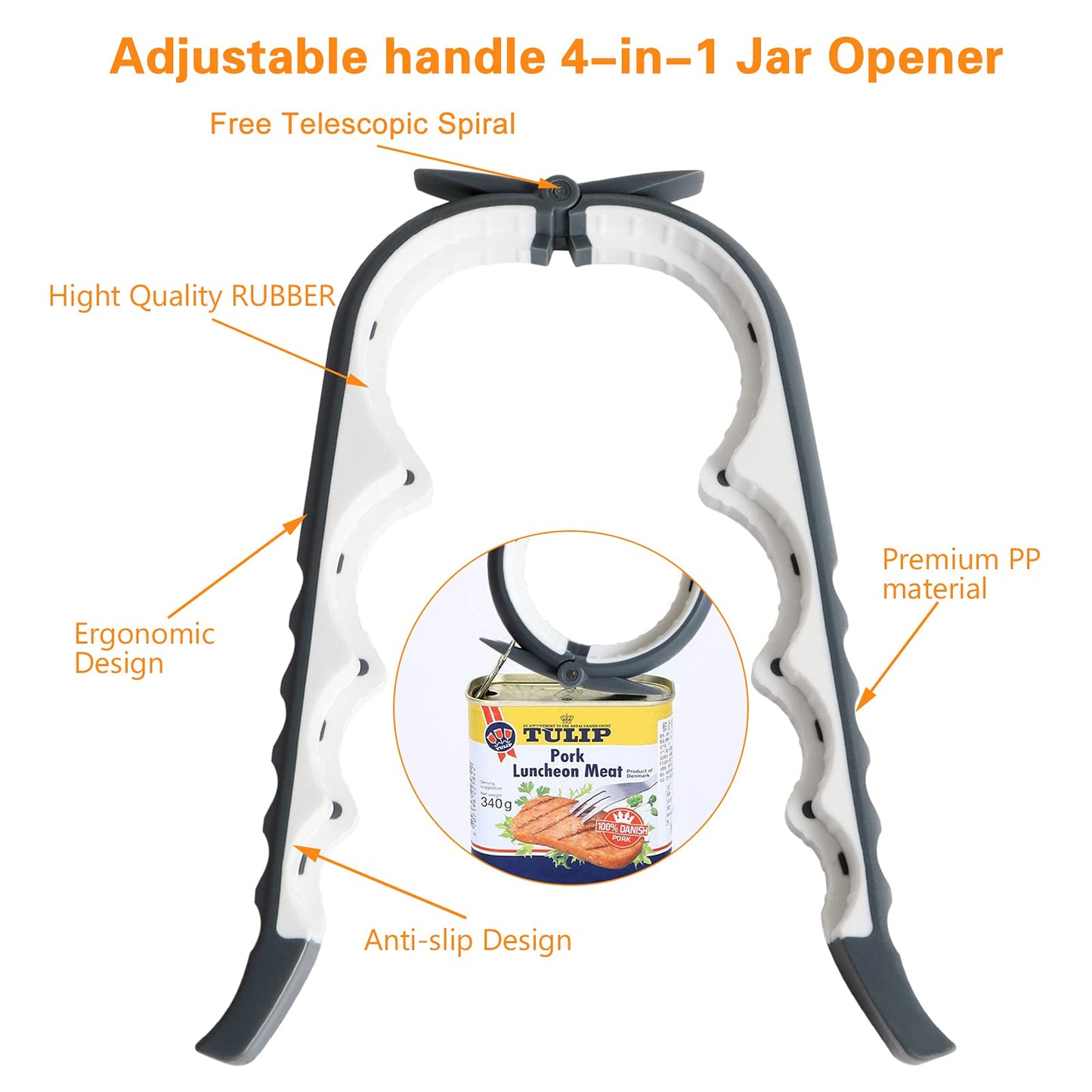 PRODUCTO 528 Ja Opener Abridor de botellas para manos débiles, kit de abridor de latas multifunción 5 en 1 con mango de silicona, fácil de usar para niños, ancianos y personas con artritis (NUEVO blanco)