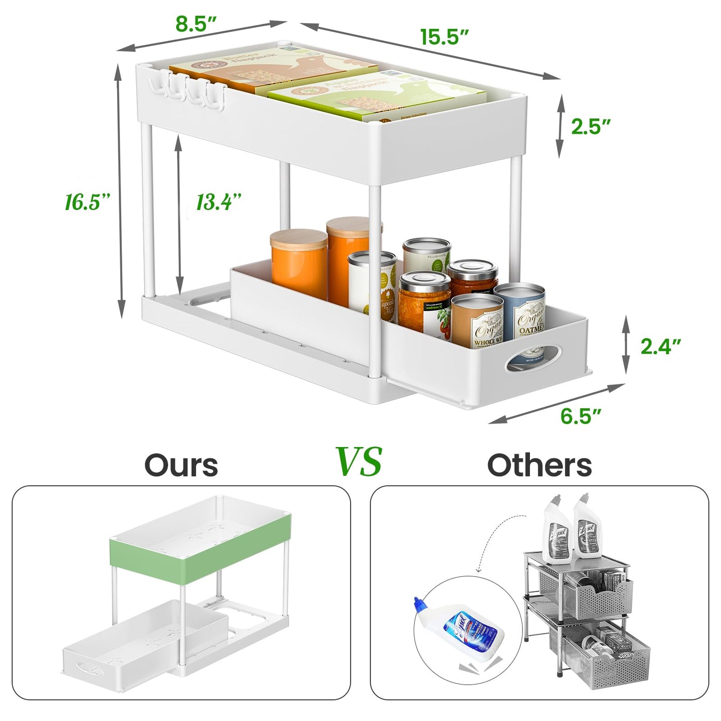 PRODUCTO 345 PUILUO Organizador De Cesta Debajo Del Gabinete Deslizante, Organizadores Debajo Del Fregadero De 2 Niveles Almacenamiento Debajo Del Fregadero Blanco Para Baño Cocina