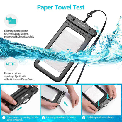 Newppon Funda impermeable para teléfono celular: paquete de 3 fundas universales con cordón para el cuello, soporte para teléfono móvil transparente bajo el agua, protector grande para iPhone Samsung Galaxy para playa, piscina, natación