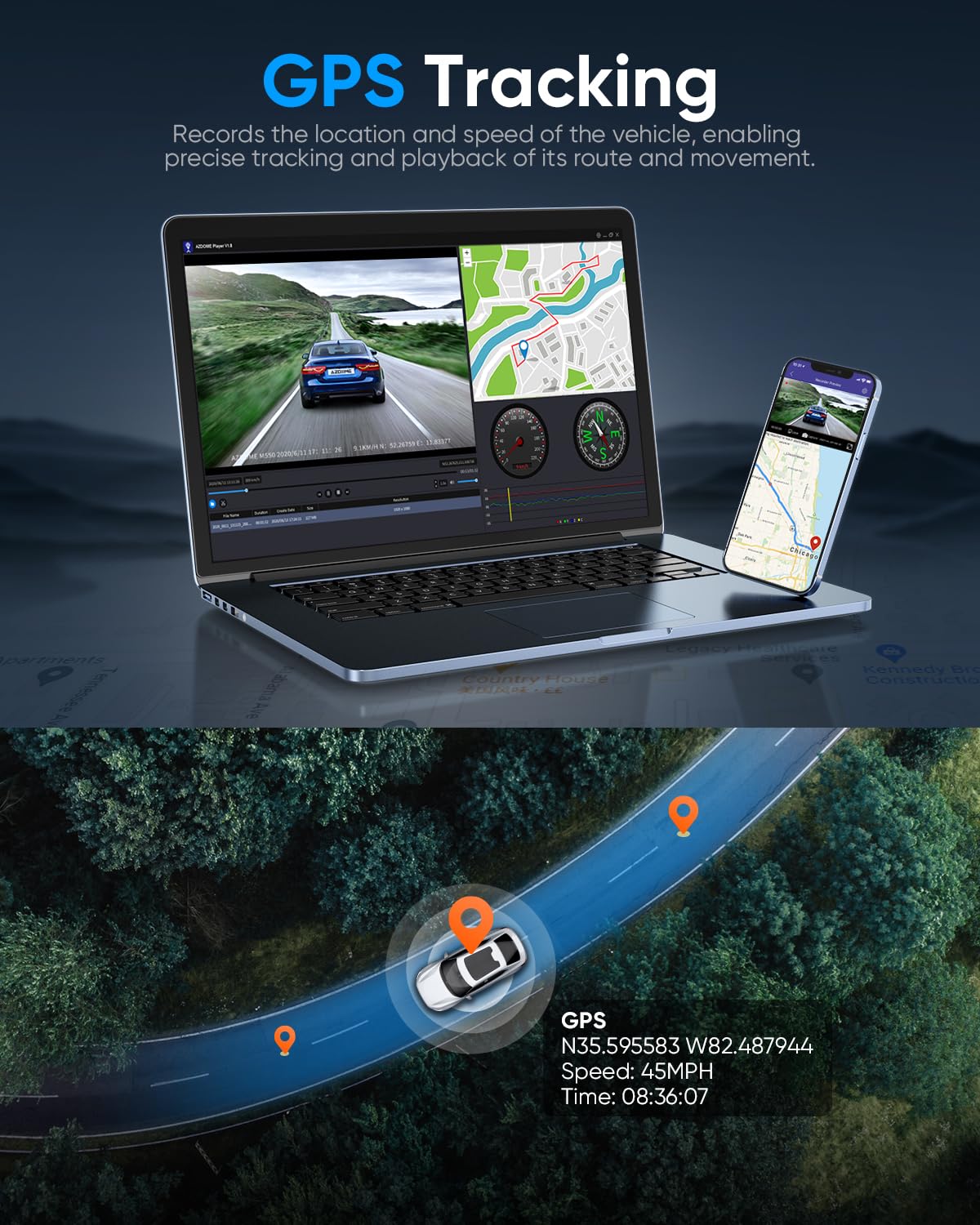 PRODUCTO 225 AZDOME M550 4K WiFi 3 canales en cámara de tablero, doble frontal y trasero para coche 4K+1080P Tarjeta de 64 GB gratis, GPS incorporado Modo de estacionamiento 24H Visión nocturna IR WDR 3.19" IPS, soporte máximo a 256 GB, fácil de instalar