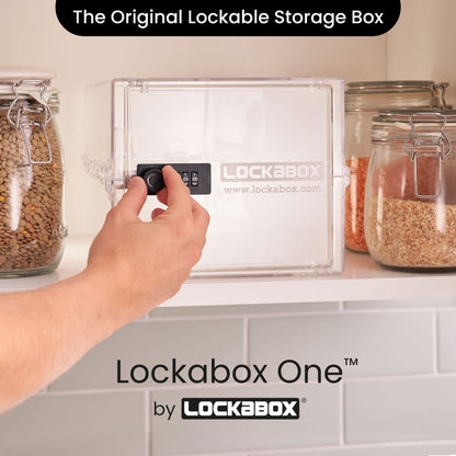 PRODUCTO 507 Lockabox One™ | Caja de almacenamiento compacta e higiénica con cerradura para alimentos, medicamentos, tecnología y seguridad en el hogar | Talla única 12 x 8 x 6,6 pulgadas externamente (Cristal)