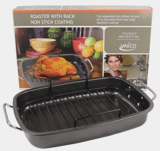 PRODUCTO 553 Asador antiadherente de acero carbonizado de calibre pesado para cocina comercial con rejilla flotante para pavo de 22 lb de EuroHome